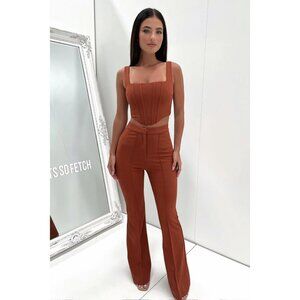 THATSSOFETCH Brown Corset & Flared Pants Set